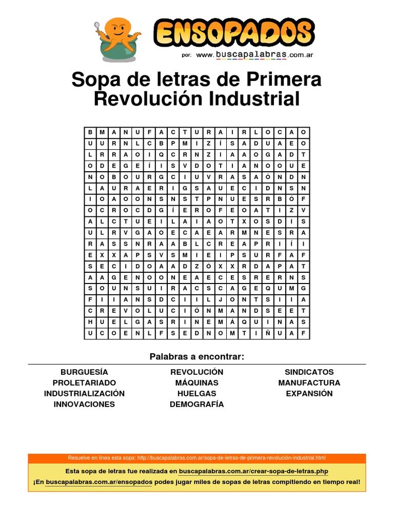 Sopa de Letras de Primera Revolución Industrial PDF Ideologías