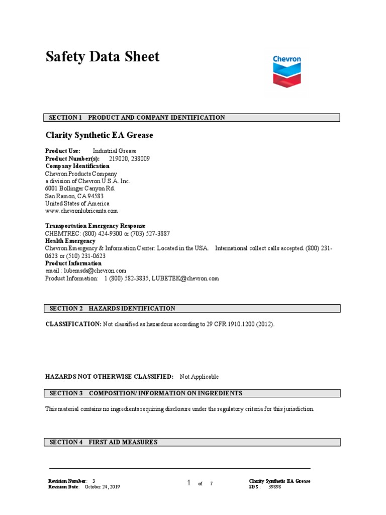 Clarity Synthetic Grease PDF Toxicity Dangerous Goods