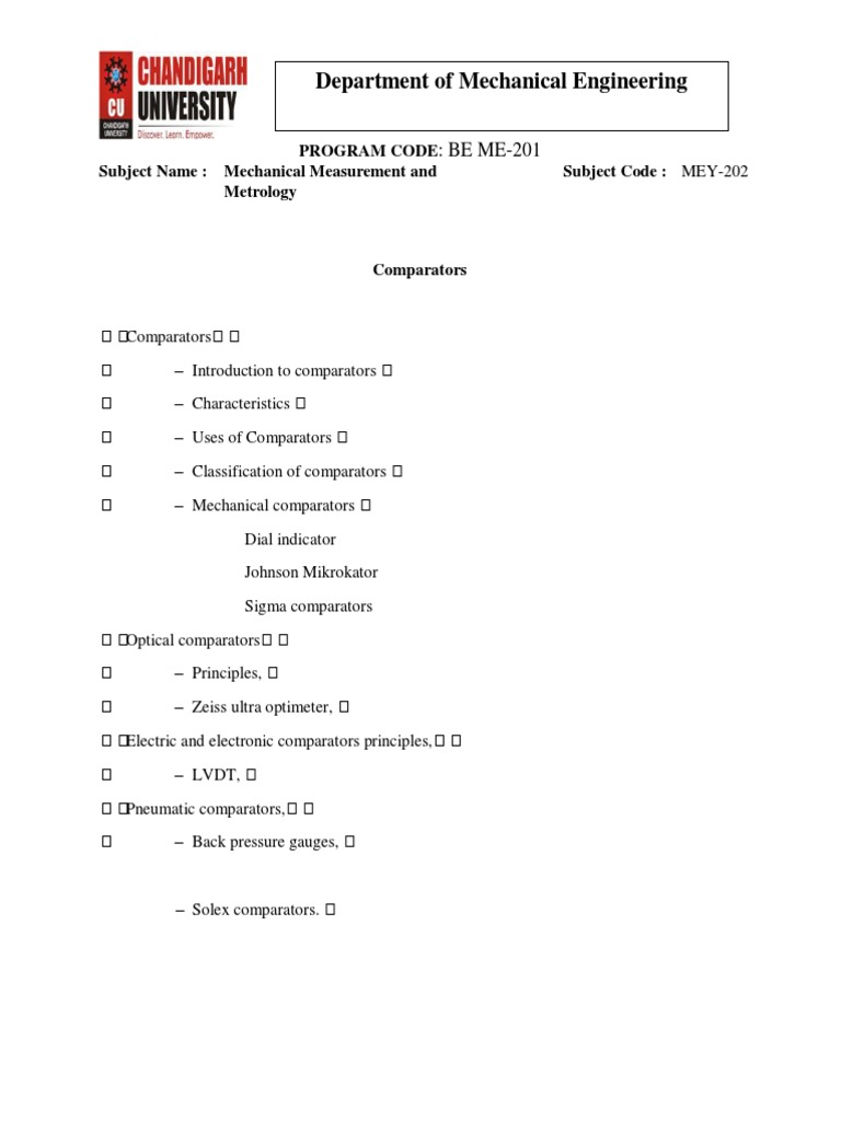 Comparators and Its Types PDF Accuracy And Precision Measurement