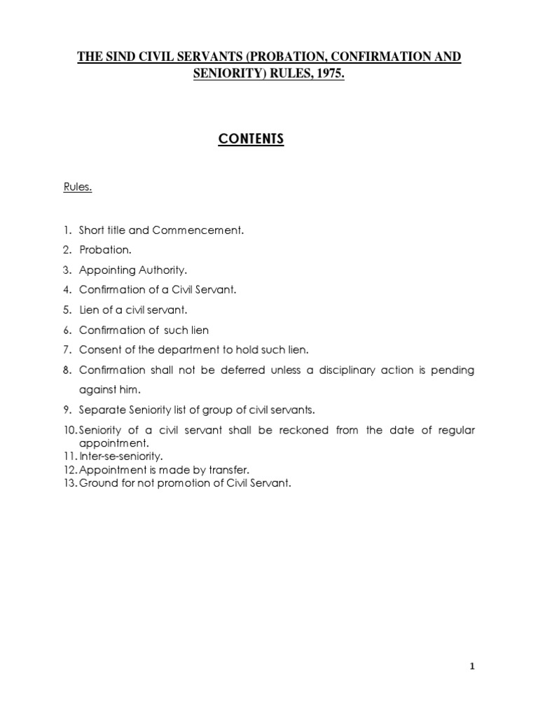 The Sind Civil Servants (Probation, Confirmation and Seniority) Rules