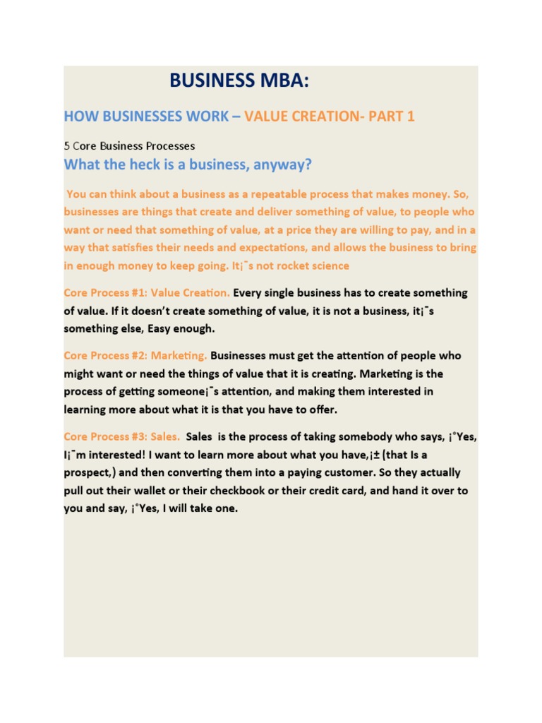 Business MBA - VALUE CREATION-1 | PDF | Subscription Business Model ...