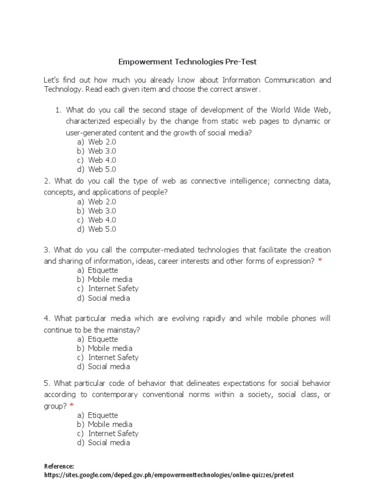 Empowerment Technologies Online PreTest | PDF | World Wide Web ...