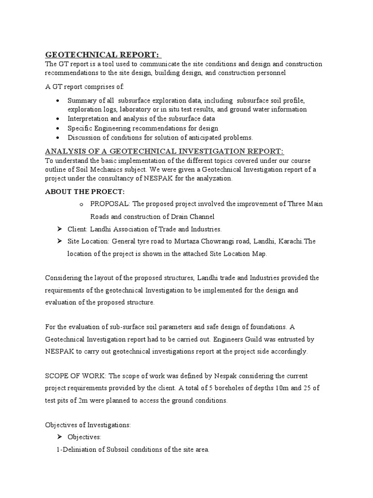 Geotechnical Investigation Report Summary | PDF | Geotechnical ...