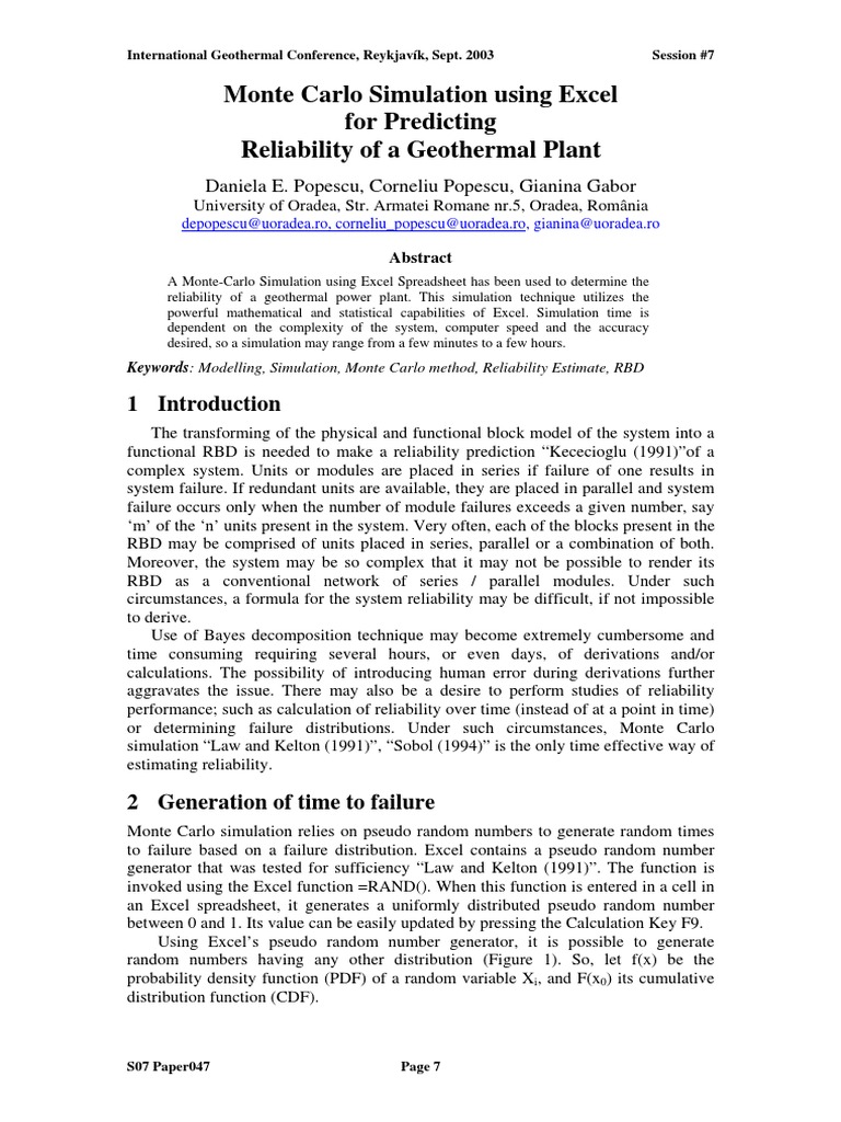 Monte Carlo Simulation Using Excel For Predicting PDF