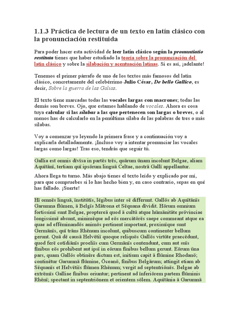 1.1.3 Práctica de Lectura de Un Texto en Latín Clásico Con La ...
