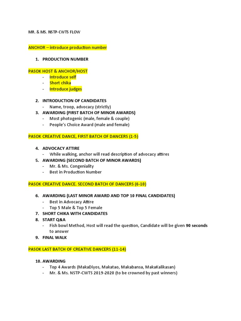 NSTP-CWTS Pageant Program Flow | PDF