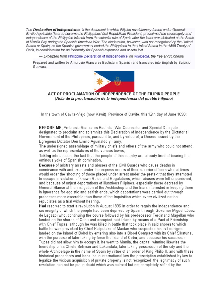 Excerpted From Prepared and Written by Ambrosio Rianzares Bautista in