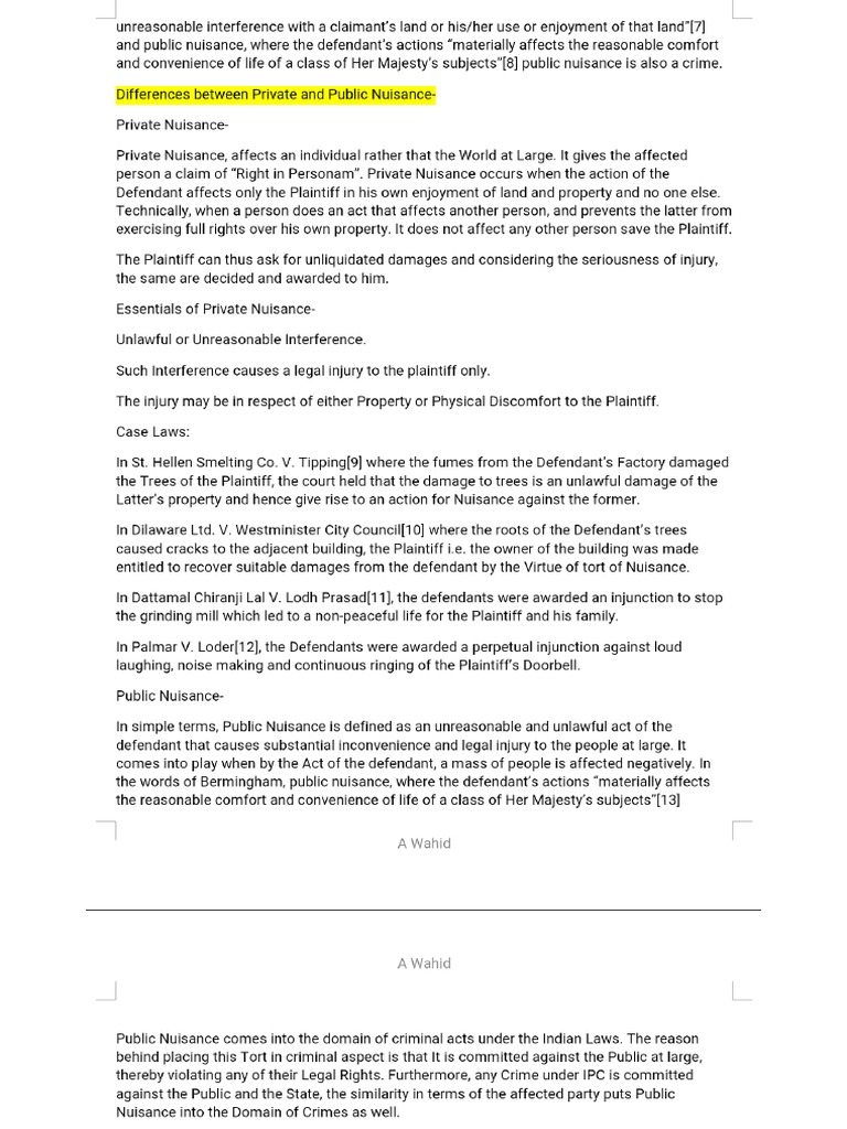 Difference Between Private and Public Nuisance PDF