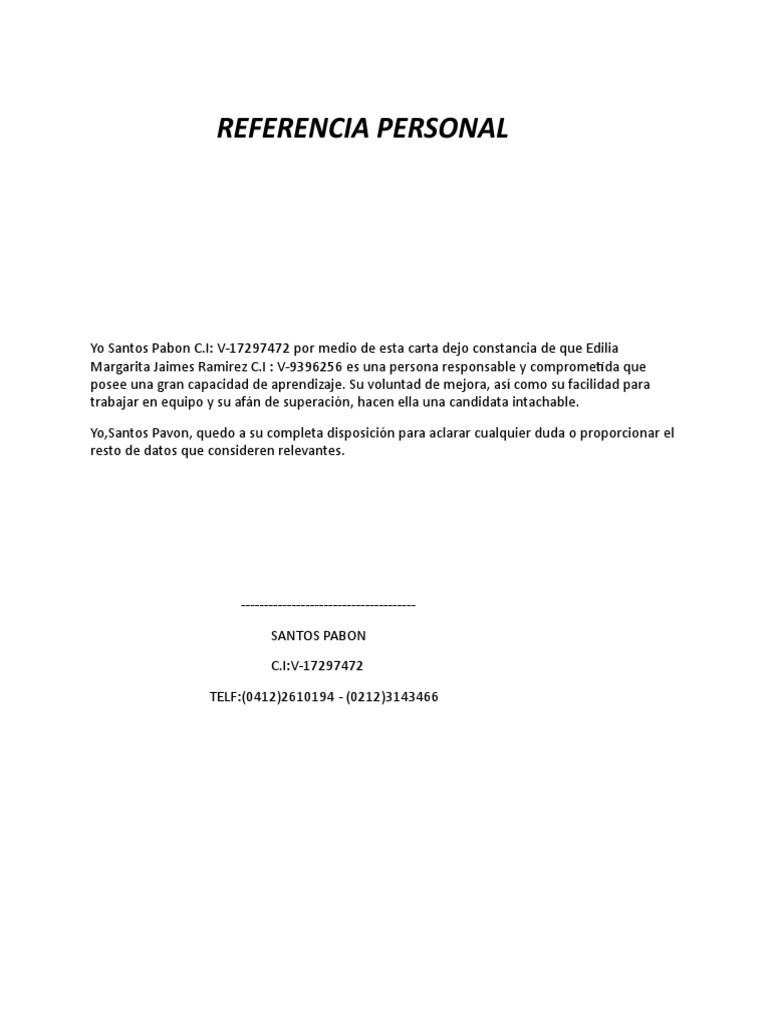 Referencias Personales Trabajo Word | PDF