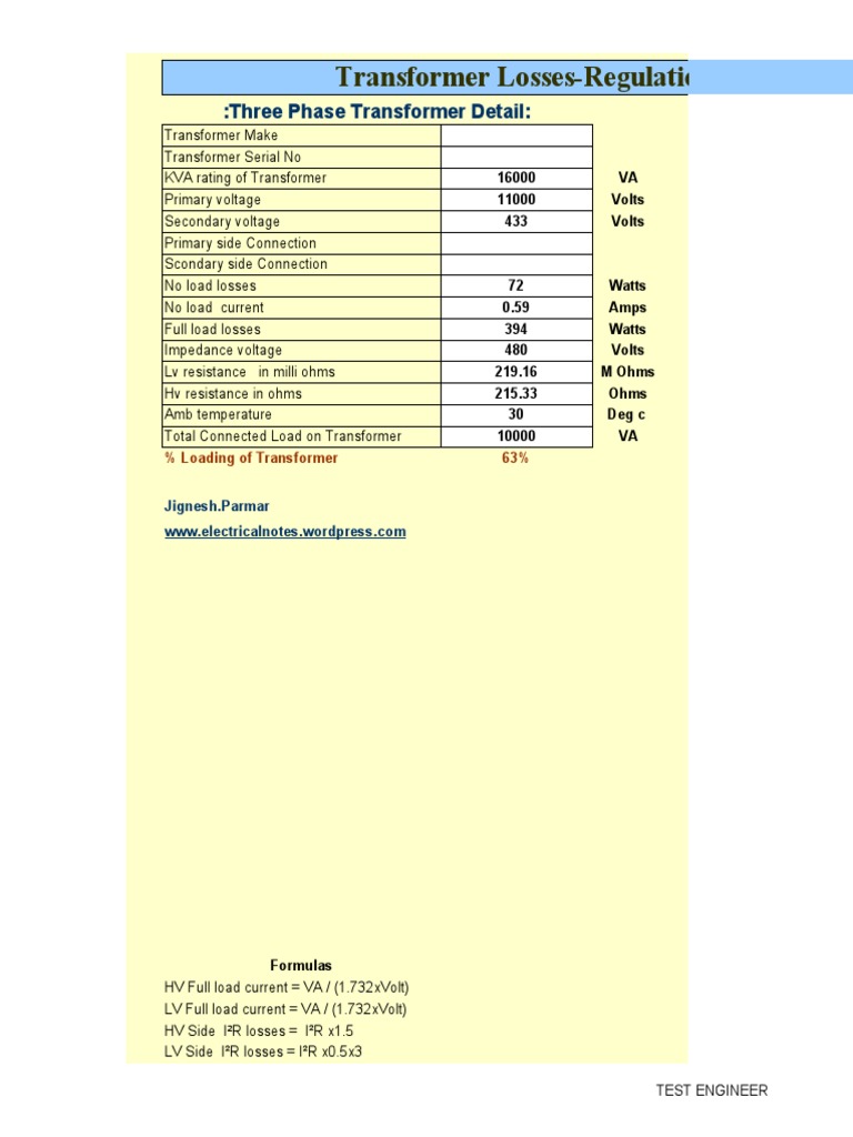 Transformer Losses-Regulation-Efficiency Calcualation::Three Phase ...