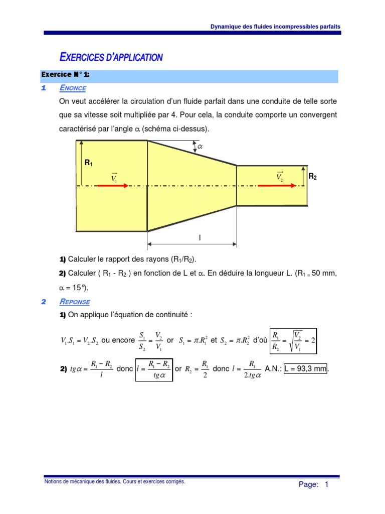 Cours Et Exercices Corrigés D hydraulique Générale Pdf Serie01 Corrigé | PDF | Dynamique des fluides | Pression