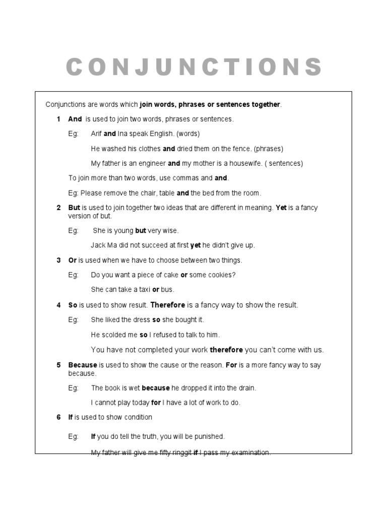 conjunctions homework year 6