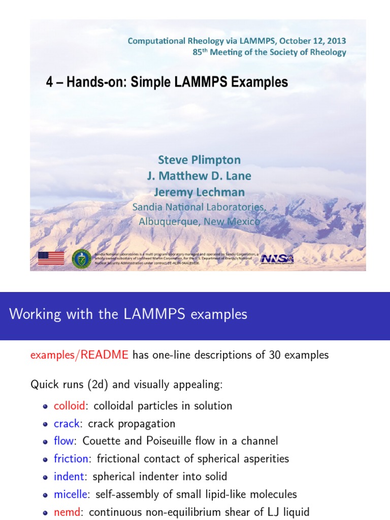 LAMMPS Example Simulations Guide | PDF | Fracture | Colloid