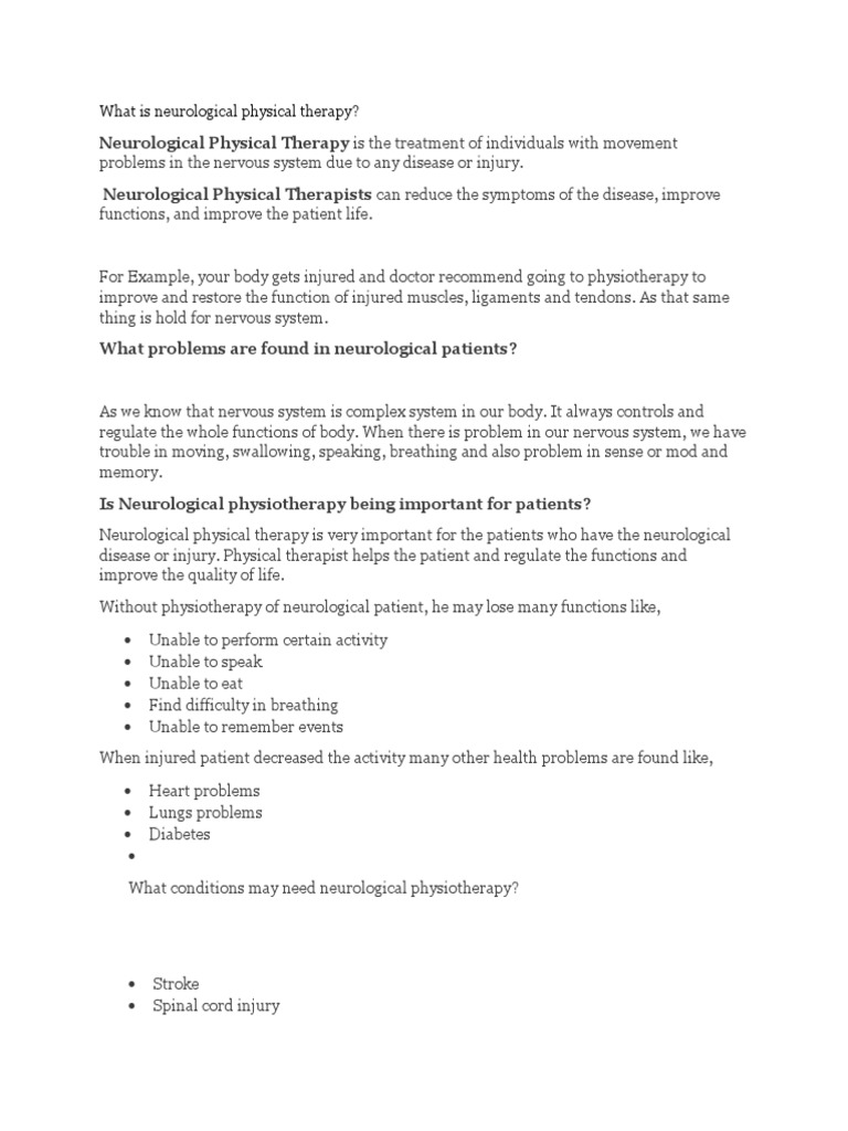 What Is Neurological Physical Therapy PDF Physical Therapy Neurology