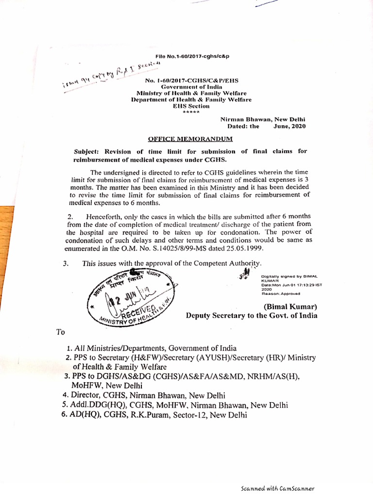 Revision of Time Limit For Submission of Final Claims For Reimbursement of Medical Expenses