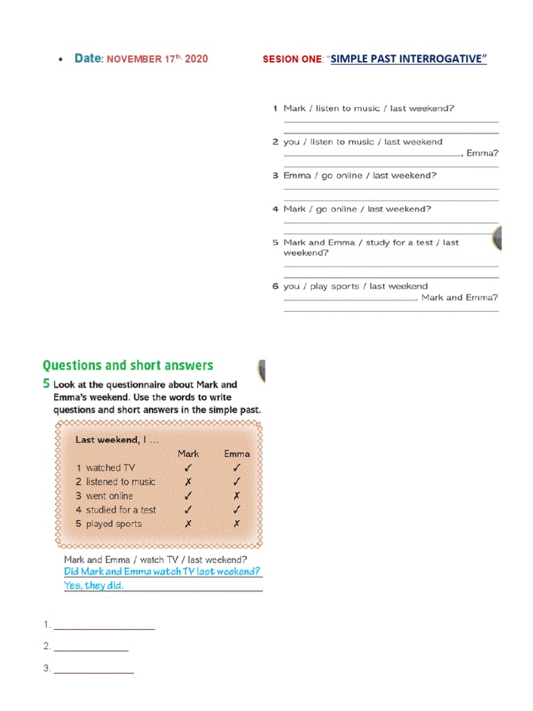 Simple Past Interrogative Exercises | PDF