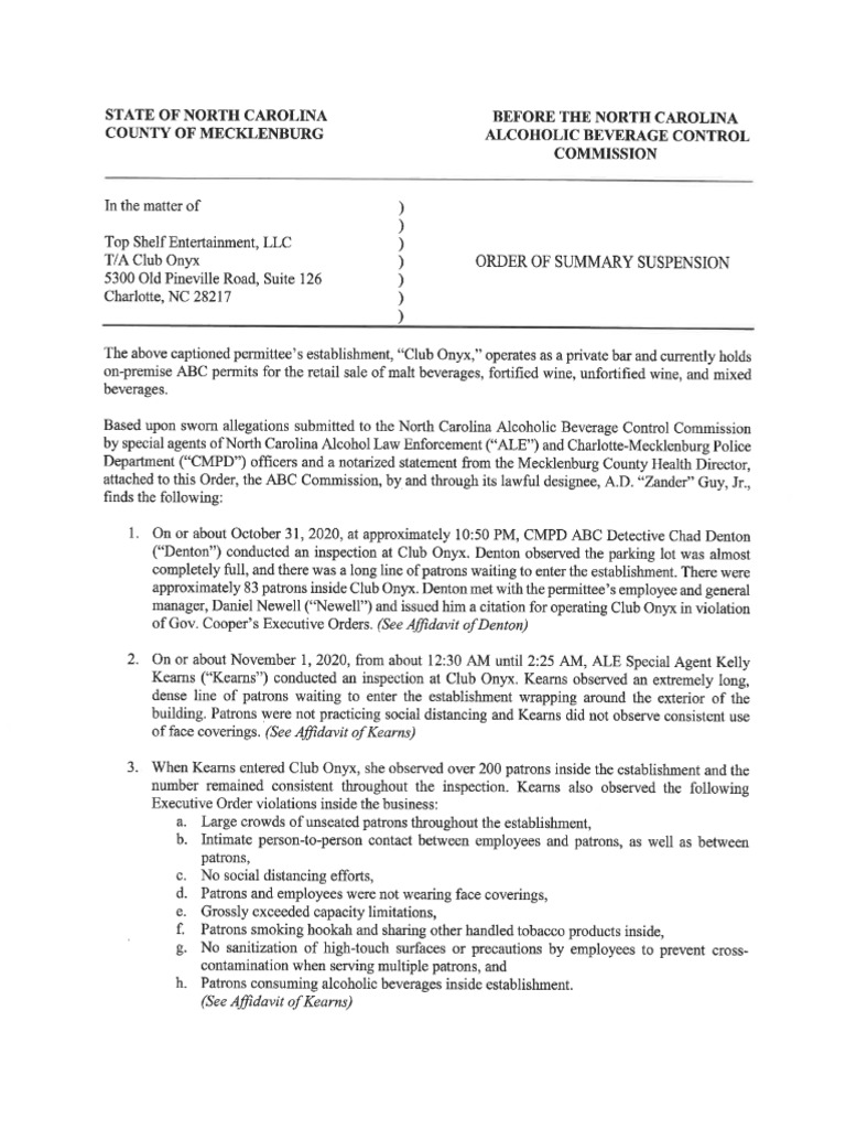 Order of Summary Suspension Club Onyx