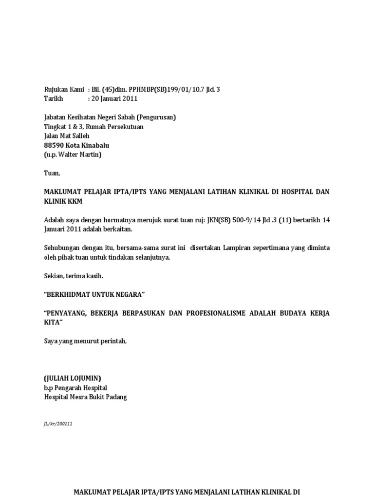 Maklumat Pelajar Ipta Ipts Yang Menjalani Latihan Klinikal Di Hospital Dan Klinik Kkm Pdf