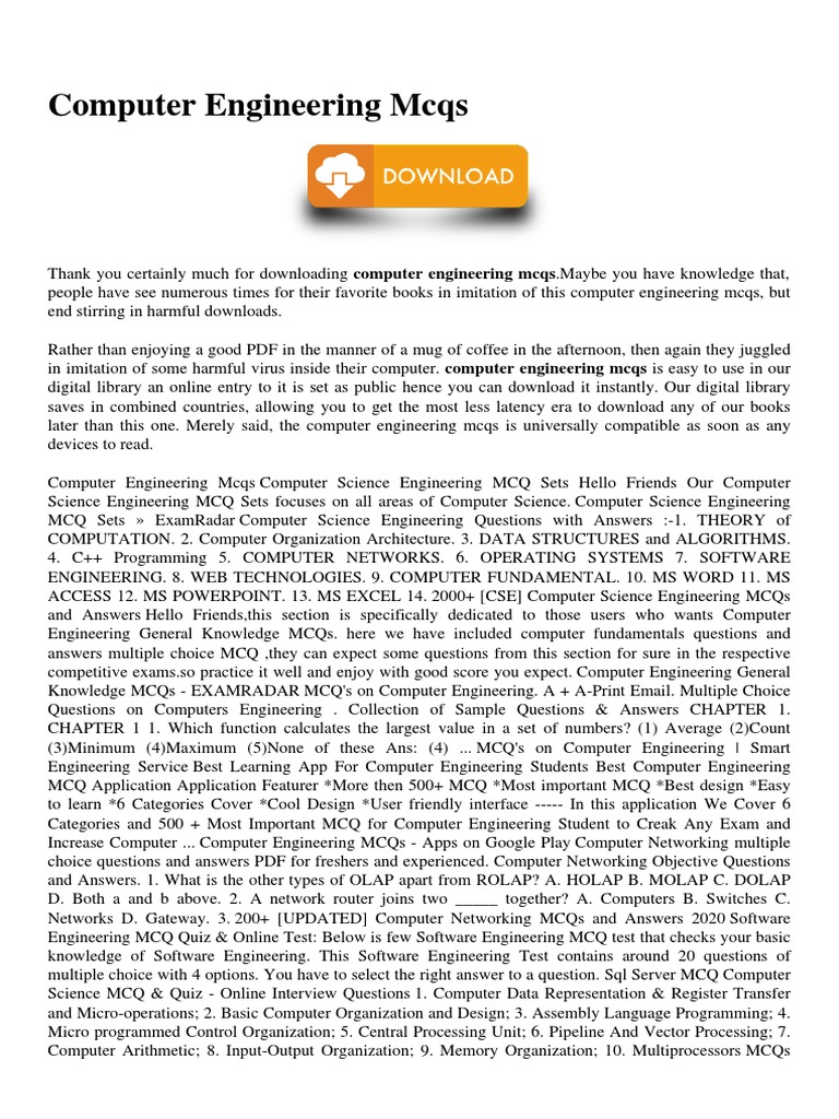 Computer Engineering MCQs Collection | PDF | Multiple Choice | Engineering