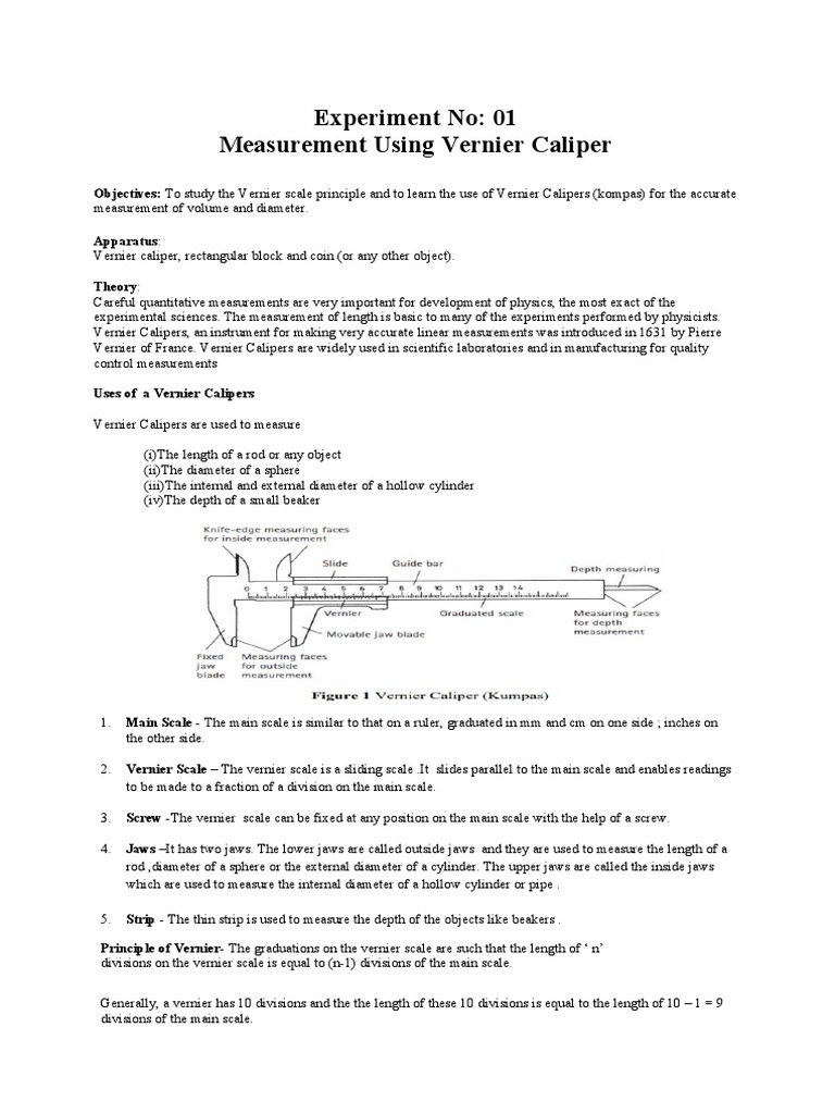 AP Lab 01 Measurement Using Vernier Calliper PDF Scientific