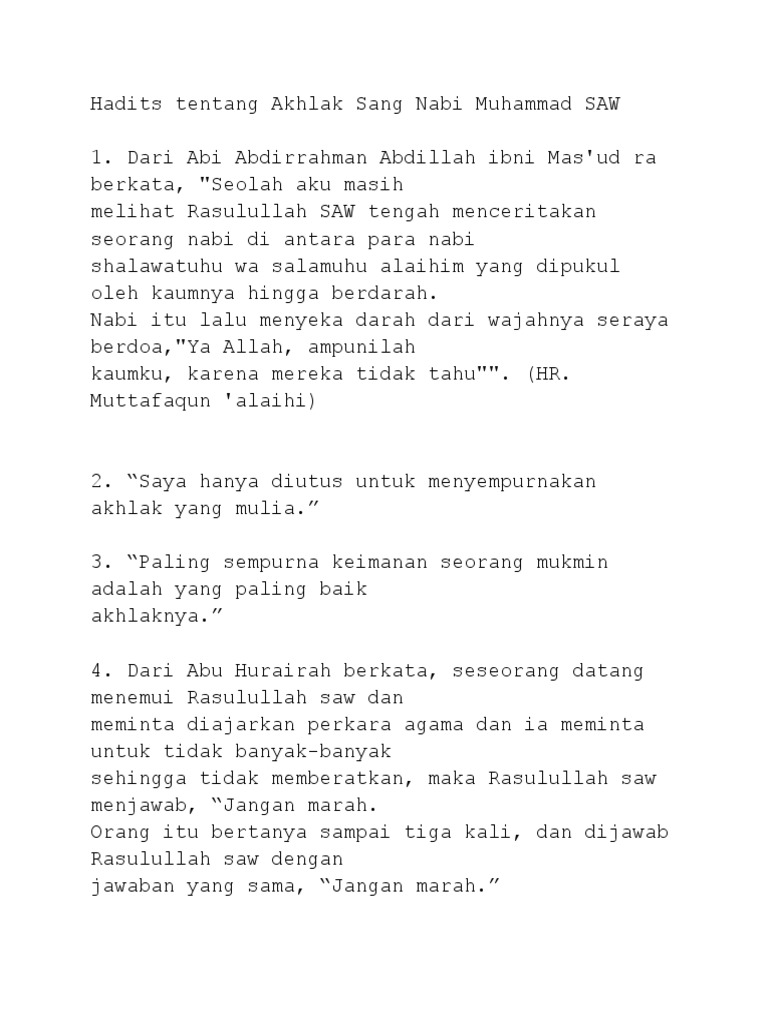 Hadits Tentang Akhlak Sang Nabi Muhammad SAW | PDF