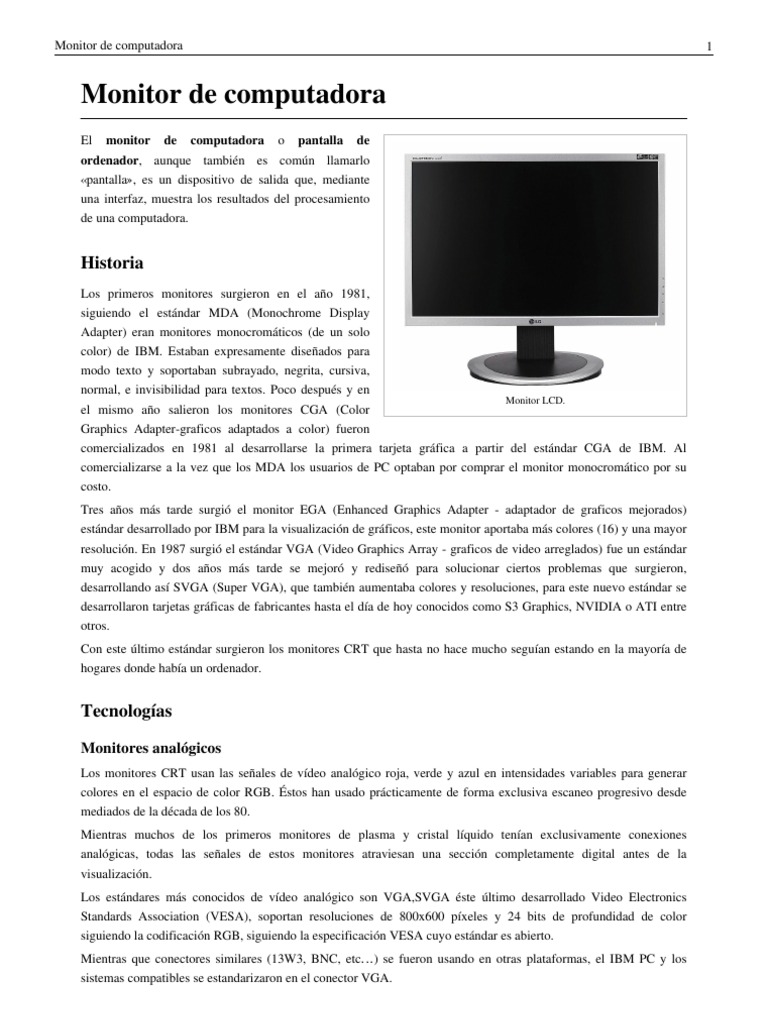 Tipos de Monitores | PDF | Métodos y materiales de enseñanza | Informática