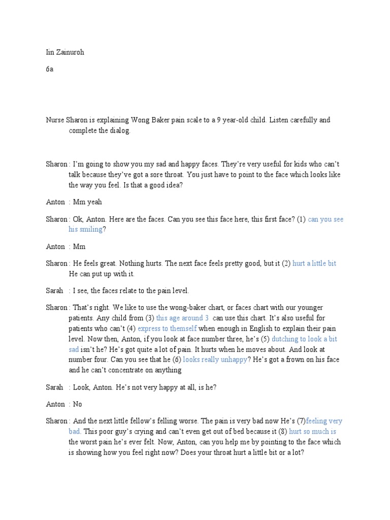 Wong Baker Pain Scale Exercise | PDF