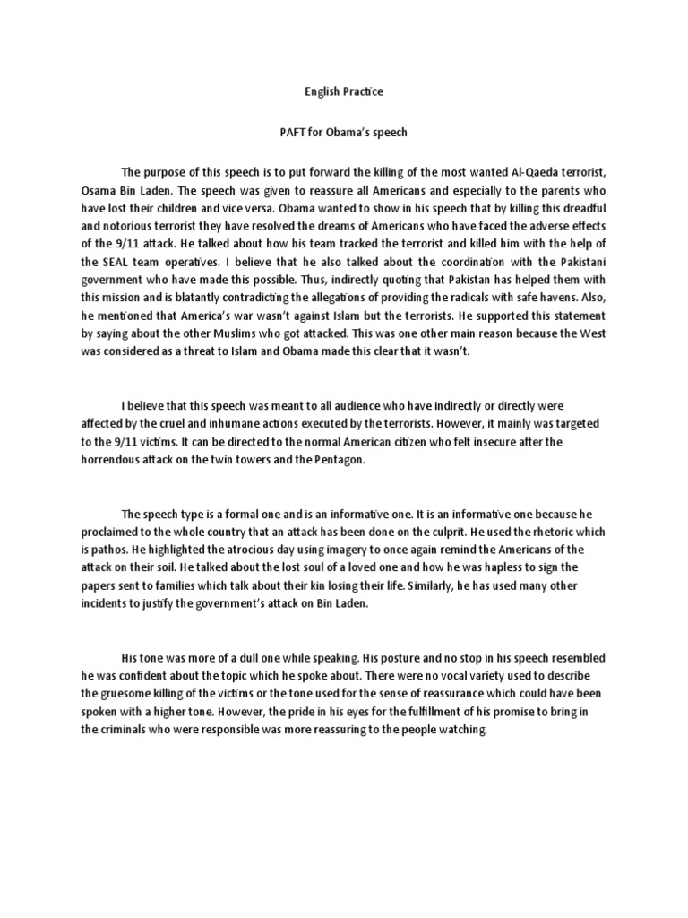 English Practice PAFT On Obama's Speech | PDF | Osama Bin Laden ...