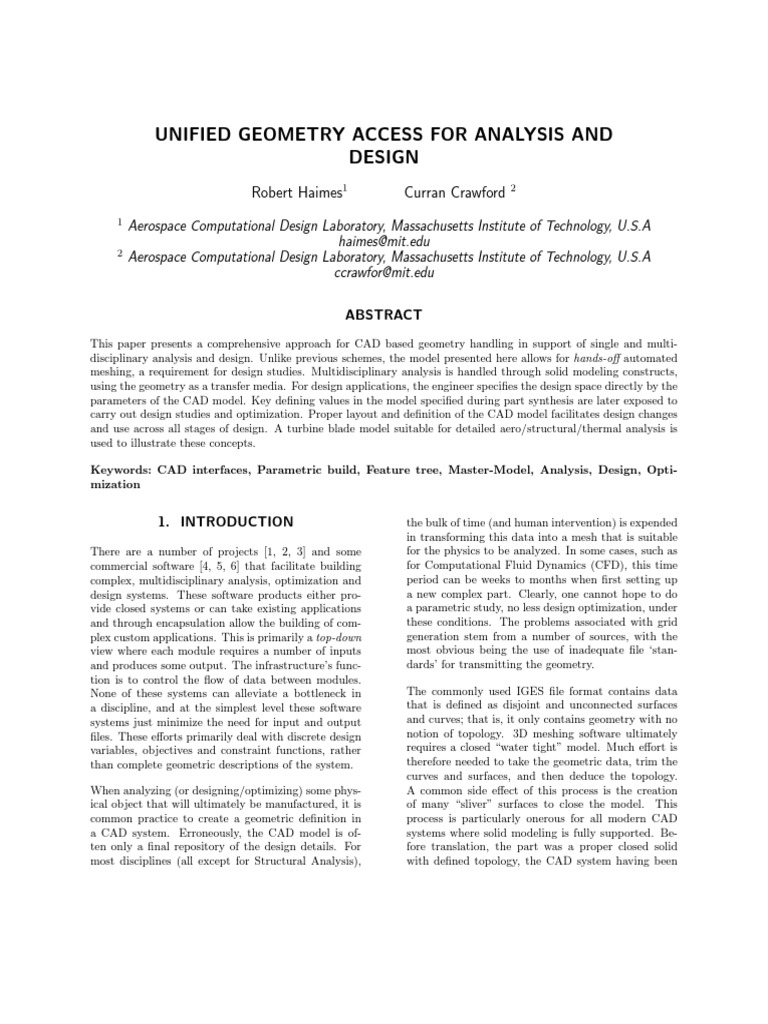 Unified CAD Geometry for Analysis | PDF | Computer Aided Design | Geometry