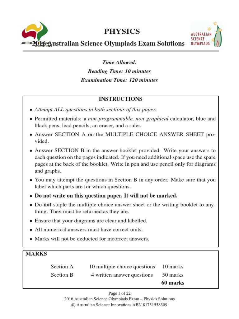2016 Australian Physics Olympiad Solutions | PDF | Gravity | Force