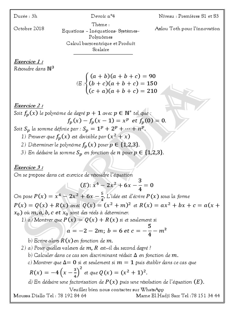 Equation Du Second Degré Exercice Corrigé Bac Pro Pdf Devoir N°4 1S1 | PDF | Orthogonalité | Triangle