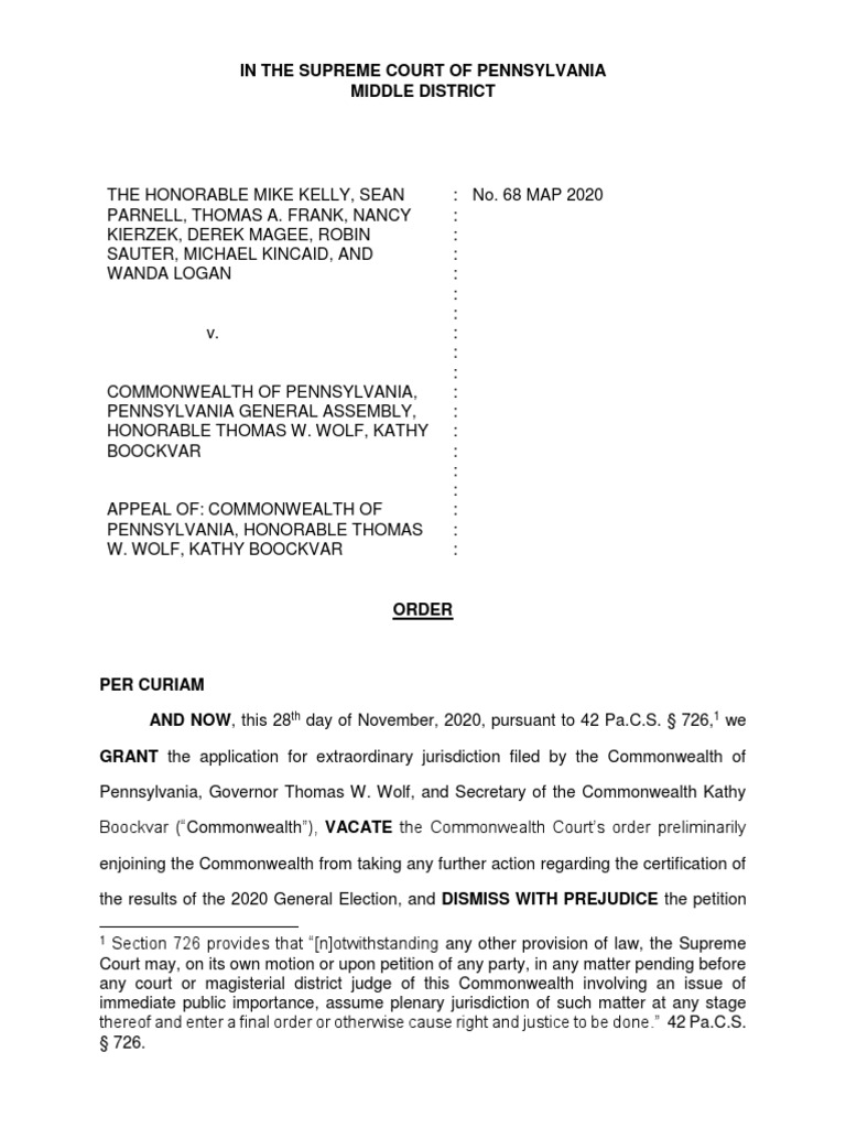 112820 PA Supreme Court Order68MAP2020pco PDF Laches (Equity