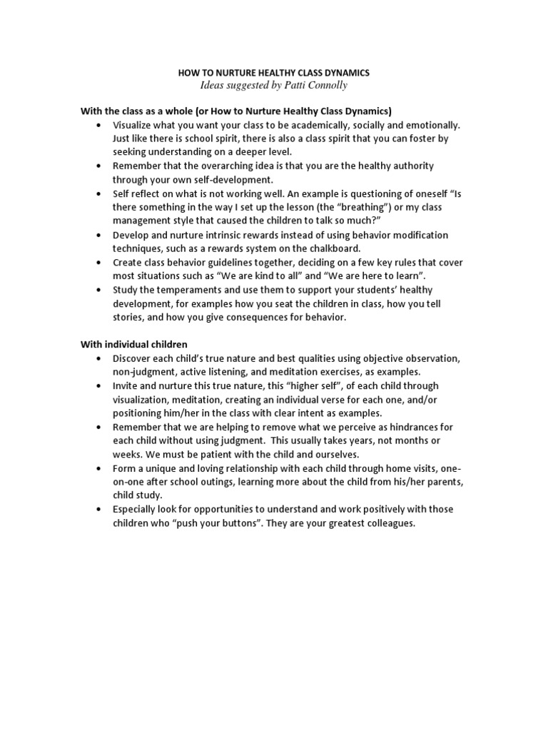 Creating Healthy Class Dynamics | PDF | Meditation | Behavior