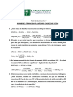 Taller de Química No. 7: Cálculos de reacciones químicas