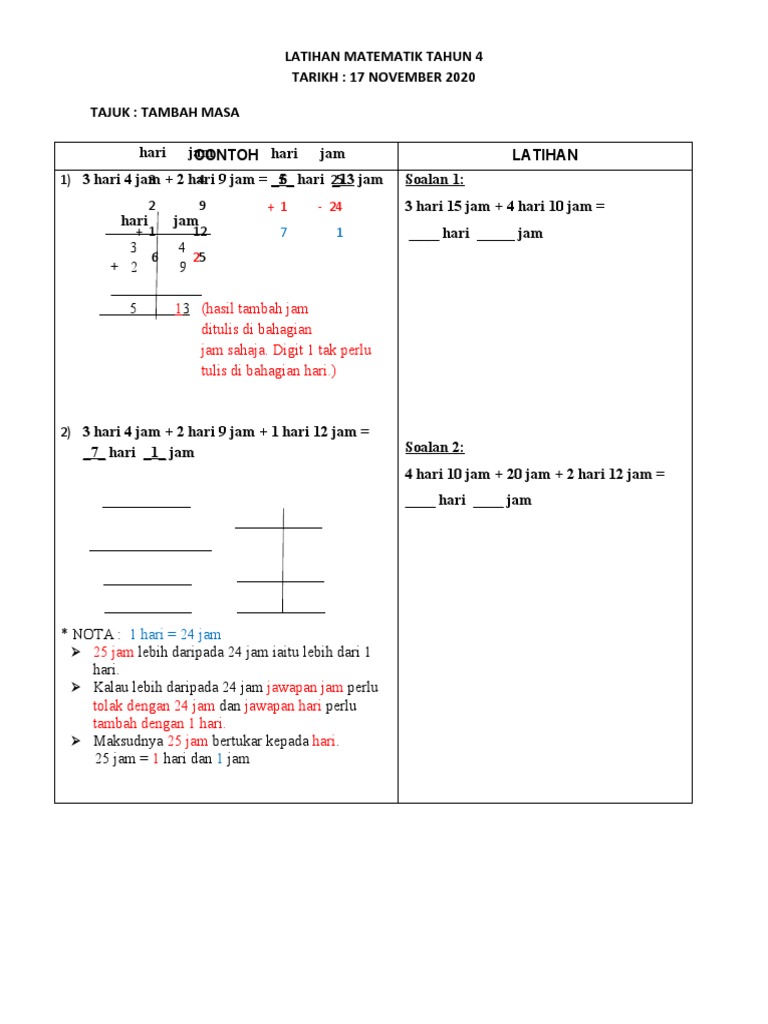 Latihan Matematik Tahun 4 Tambah Masa Pdf