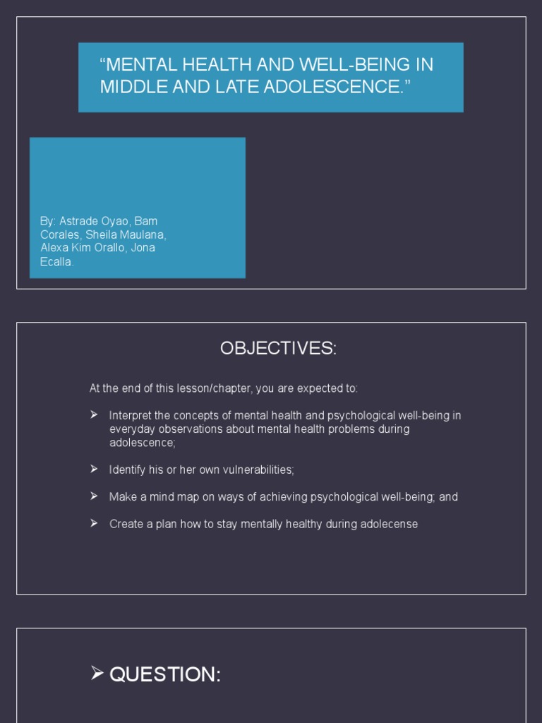 Mental Health and Well-Being in Middle and Late Adolescence. | PDF ...