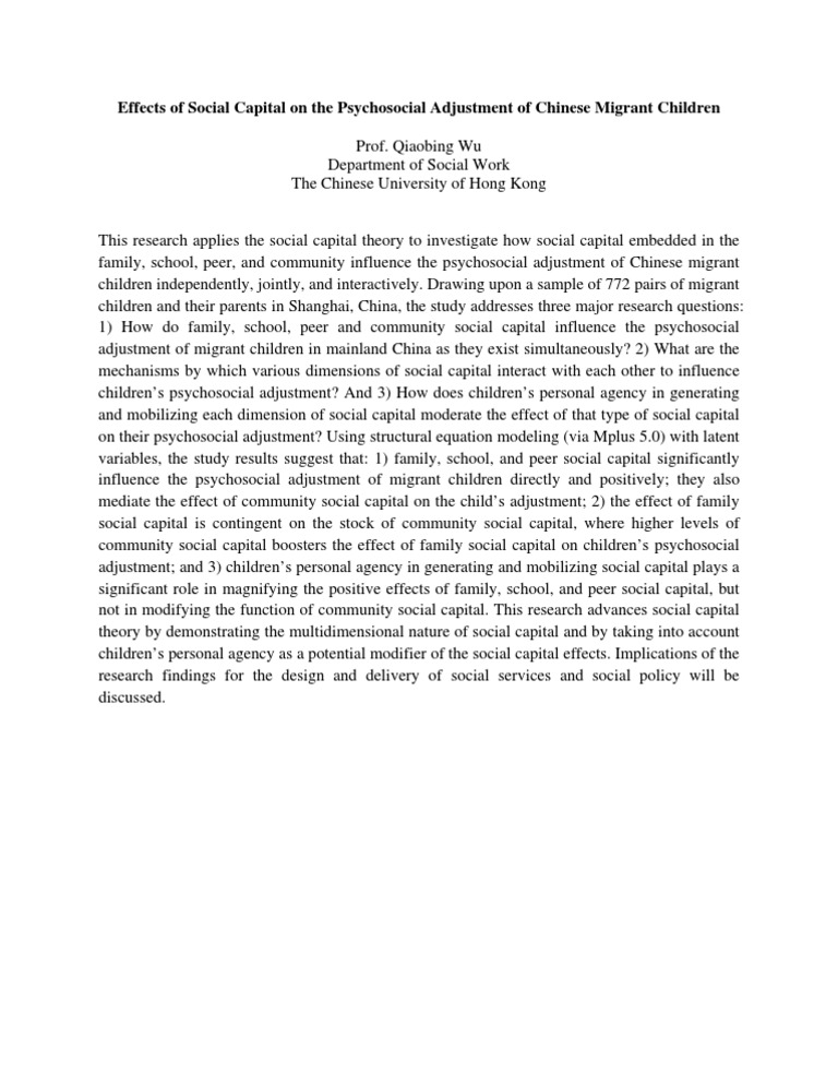 Social Capital's Impact on Migrant Children | PDF | Career & Growth ...
