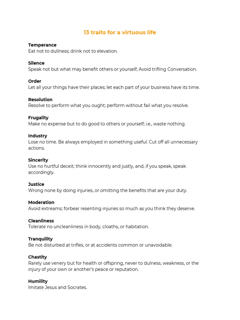 13 Traits for a Virtuous Life | PDF