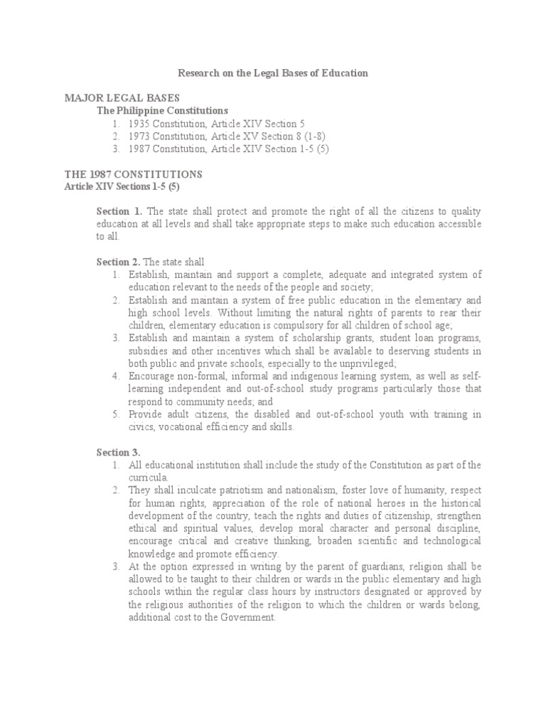 Research On The Legal Bases of Education | PDF | Citizenship | Teachers