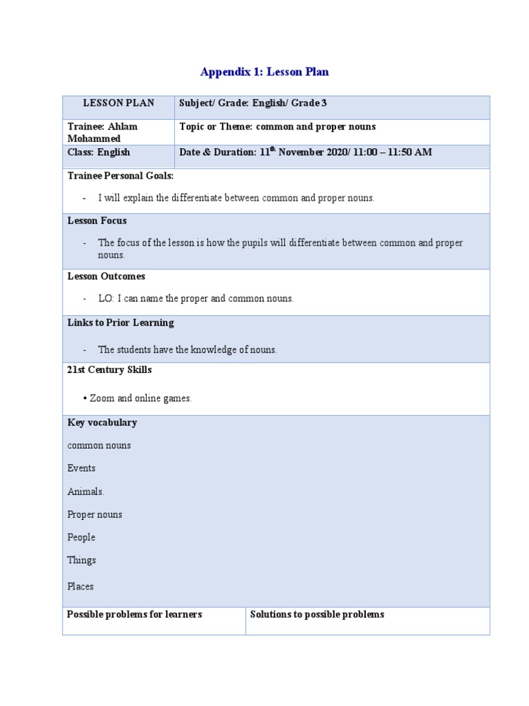 English Common and Proper Nouns | PDF | Lesson Plan | Educational ...