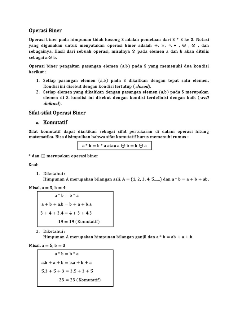 Sifat dan Contoh Operasi Biner | PDF