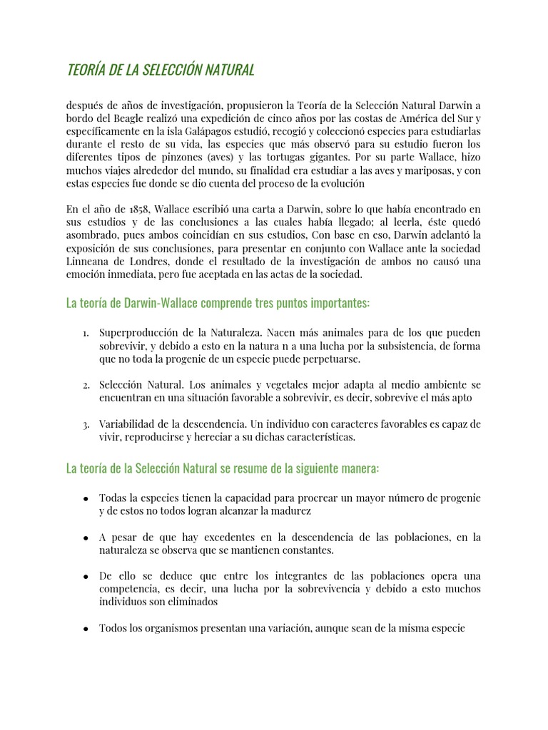 Teoría de La Selección Natural | PDF | Charles Darwin | Alfred Russel ...