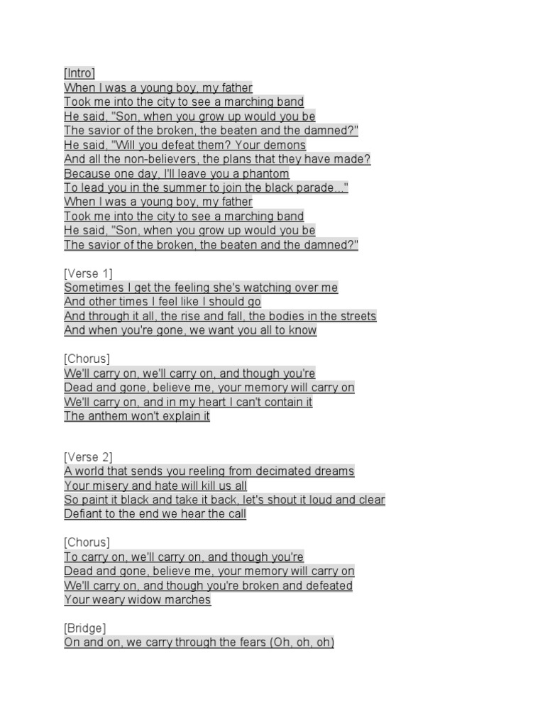 To The Black Parade PDF Song Structure Entertainment