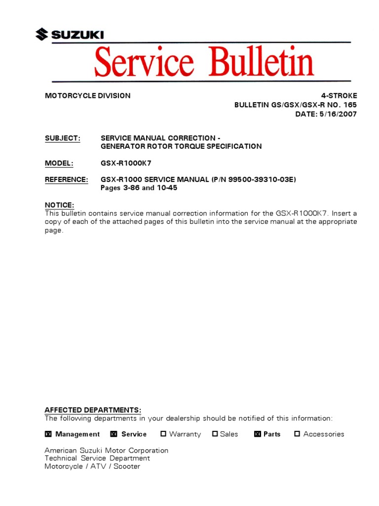 GSX-R1000K7 Service Manual Update | PDF | Rotating Machines