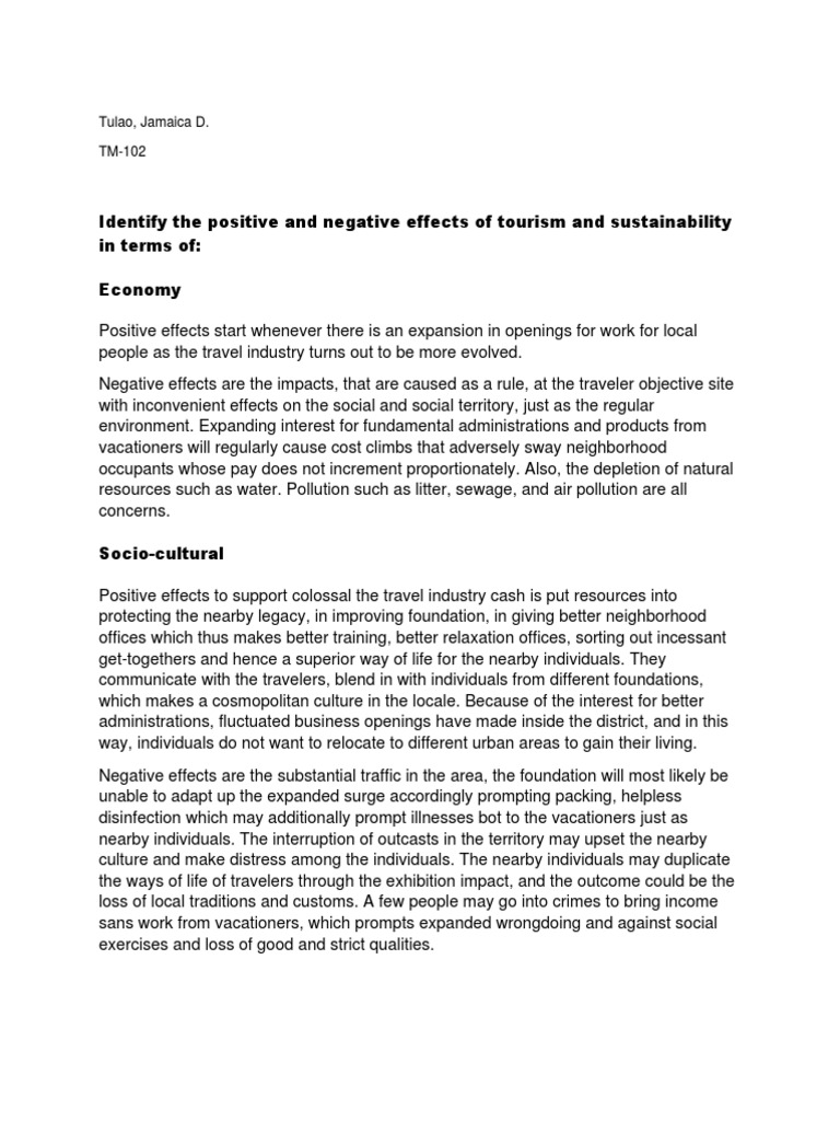 Positive and Negative Effects of Tourism and Sustainability | PDF ...