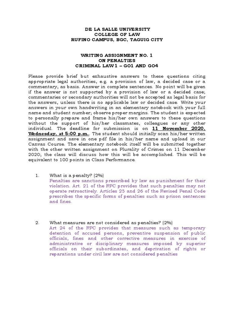 Detention Writing Assignment Guidelines | PDF | Ex Post Facto Law | Bail