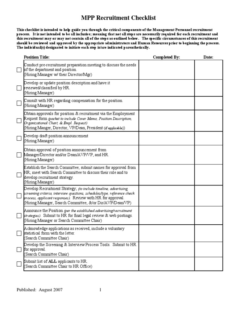 Checklist MPP Recruitment.807 | PDF | Recruitment | Human Resources