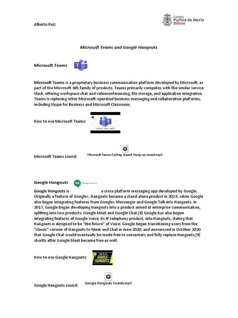 Microsoft Teams and Google Hangouts | PDF | Computers
