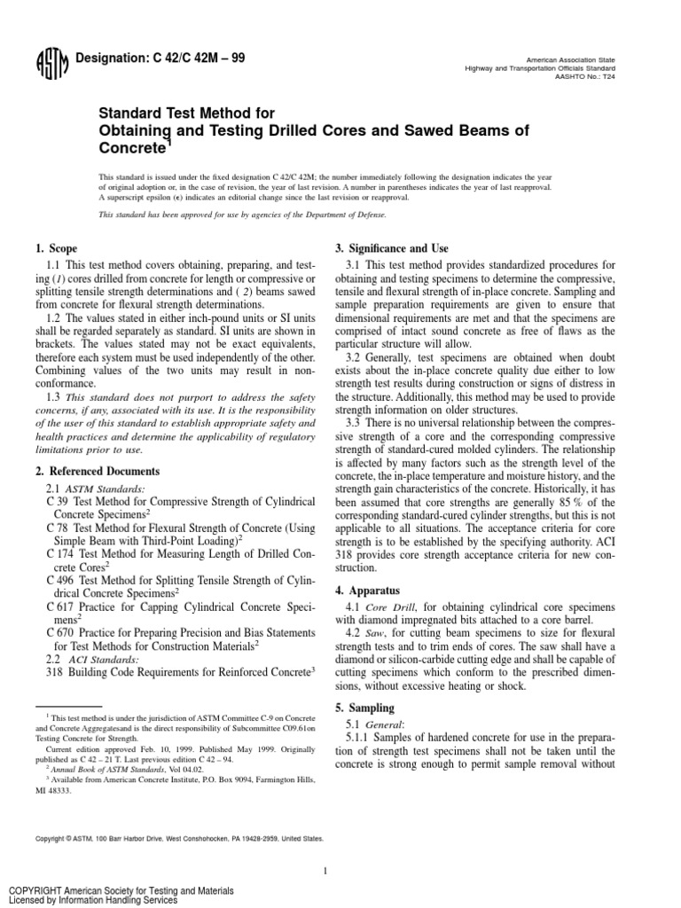 Concrete Drilled Core Test, Compressive Strength Test, ASTM - C 39