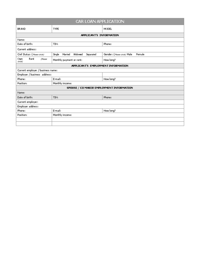 Vehicle Loan Application Form | PDF